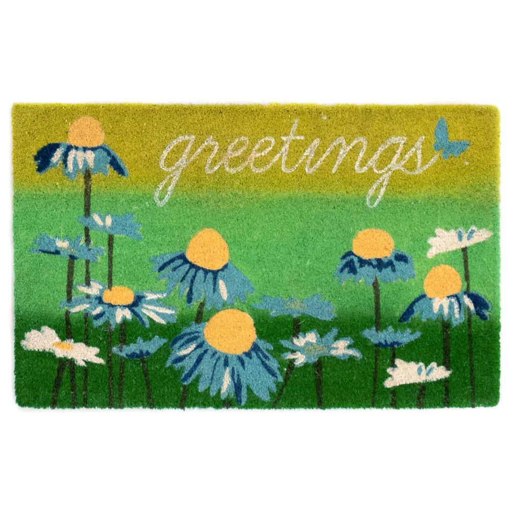 Natural Daisy Greetings Outdoor Mat Green 18 In X 30 In