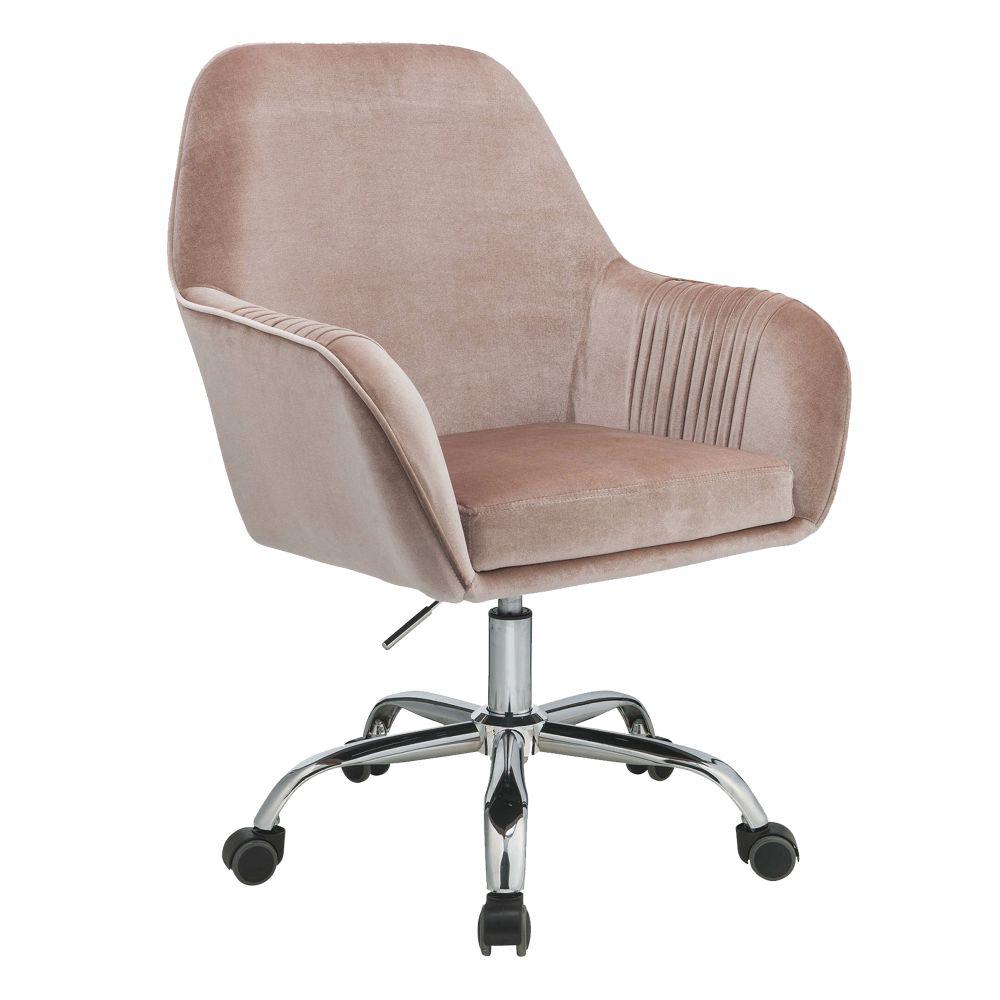 Benjara Pink And Silver Adjustable Velvet Upholstered Swivel Office Chair With Slopped Armrests Bm194303 The Home Depot