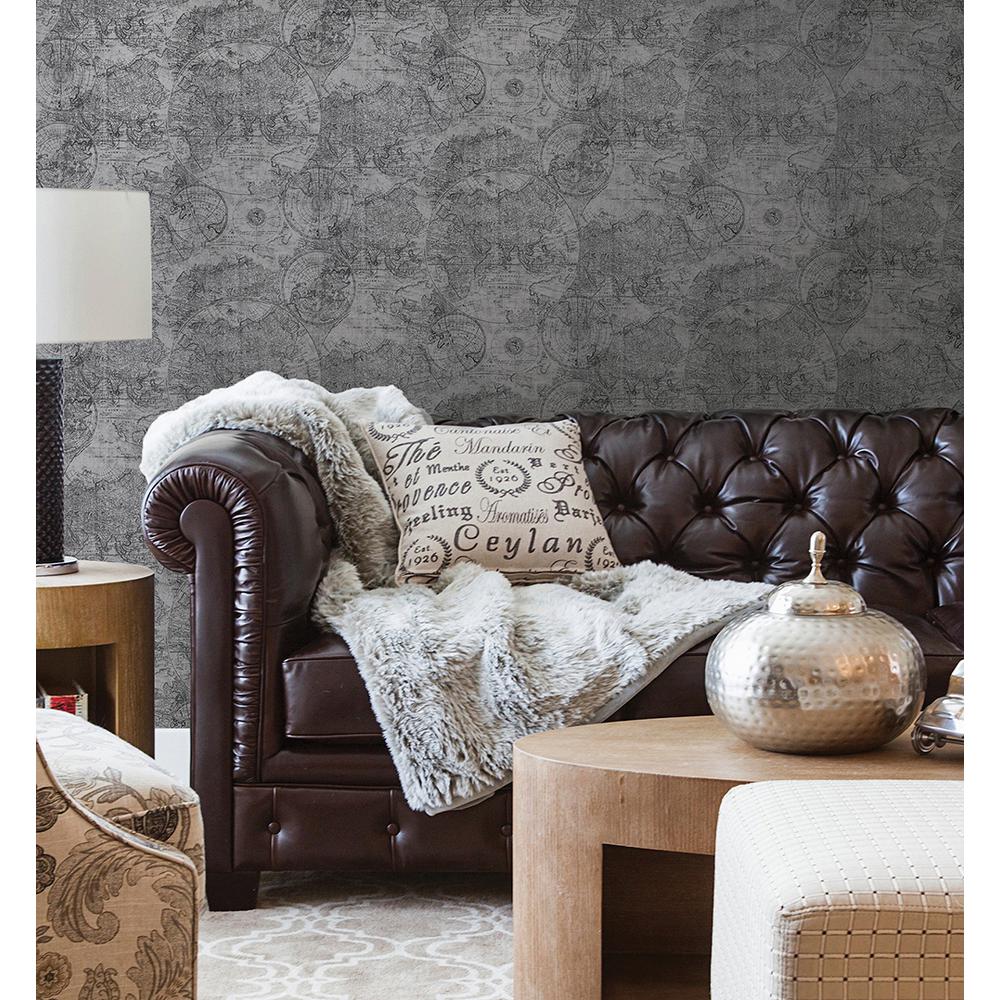 Beacon House 56.4 sq. ft. Cartography Pewter Vintage World Map