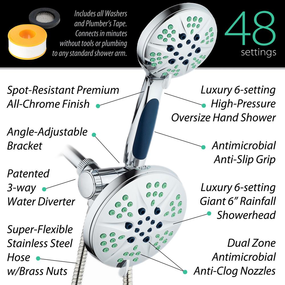 High Pressure 3 Setting Rainfall Style Polished Chrome Power Shower Head