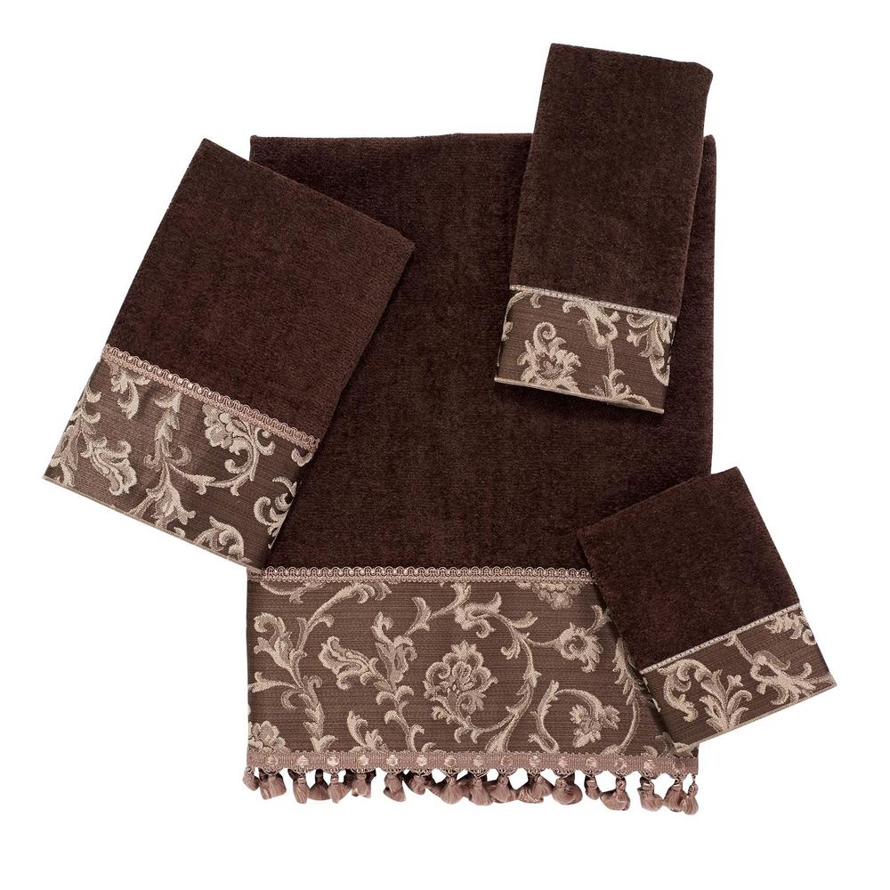 Brown Bath Towels Bedding The Home Depot Damask Fringe 3 Piece Towel Set In Mocha