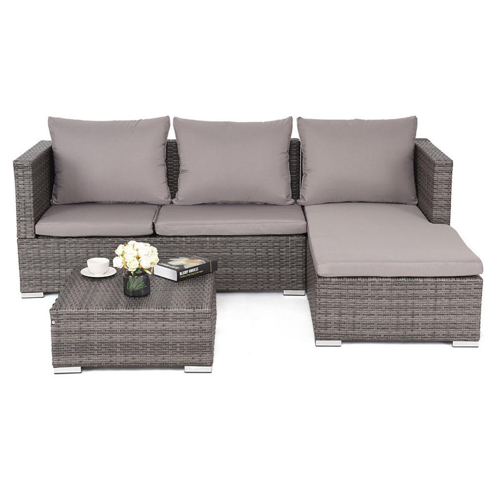 Casainc Gray 3 Piece Wicker Patio Conversation Set With Cushionguard Brown Cushions And Coffee Table Wfhw58279 The Home Depot - Set Wicker Coffee Table Casainc Gray 3 Piece Wicker Patio Conversation Set With Cushionguard Brown Cushions And Coffee Table Wfhw58279 The Home Depot - Set Wicker Coffee Table