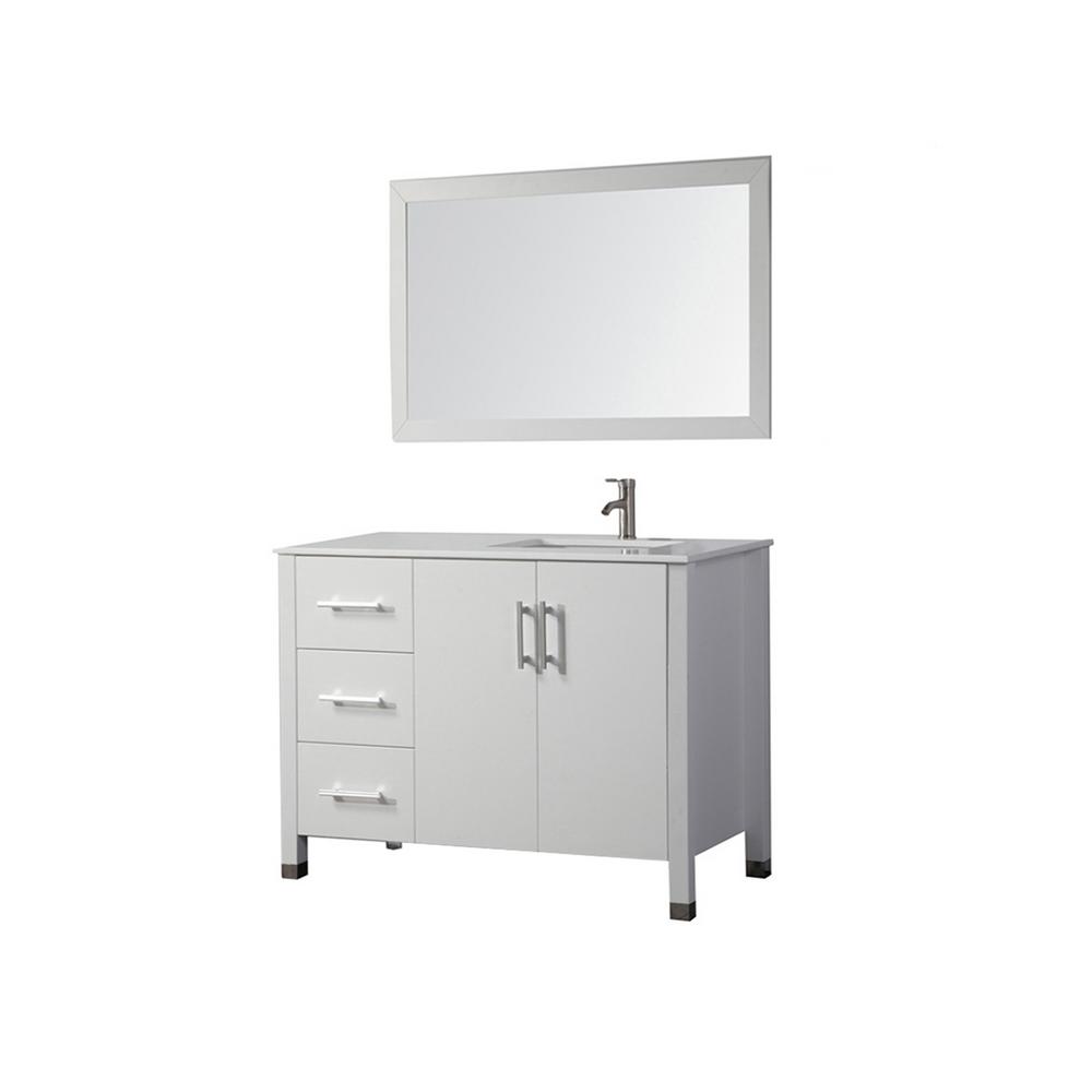 Monaco 40 In W X 22 D 36 H Vanity White With H Vanity In White With Top Right Offset Basin And Mirror Mtd 8118c Rw The Home Depot