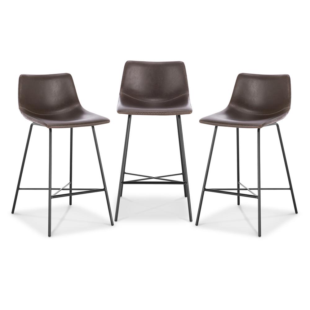 Poly And Bark Paxton 24 In Brown Counter Stool Set Of 3 Hd Cs458 Brown Counter Stool Set Of 3