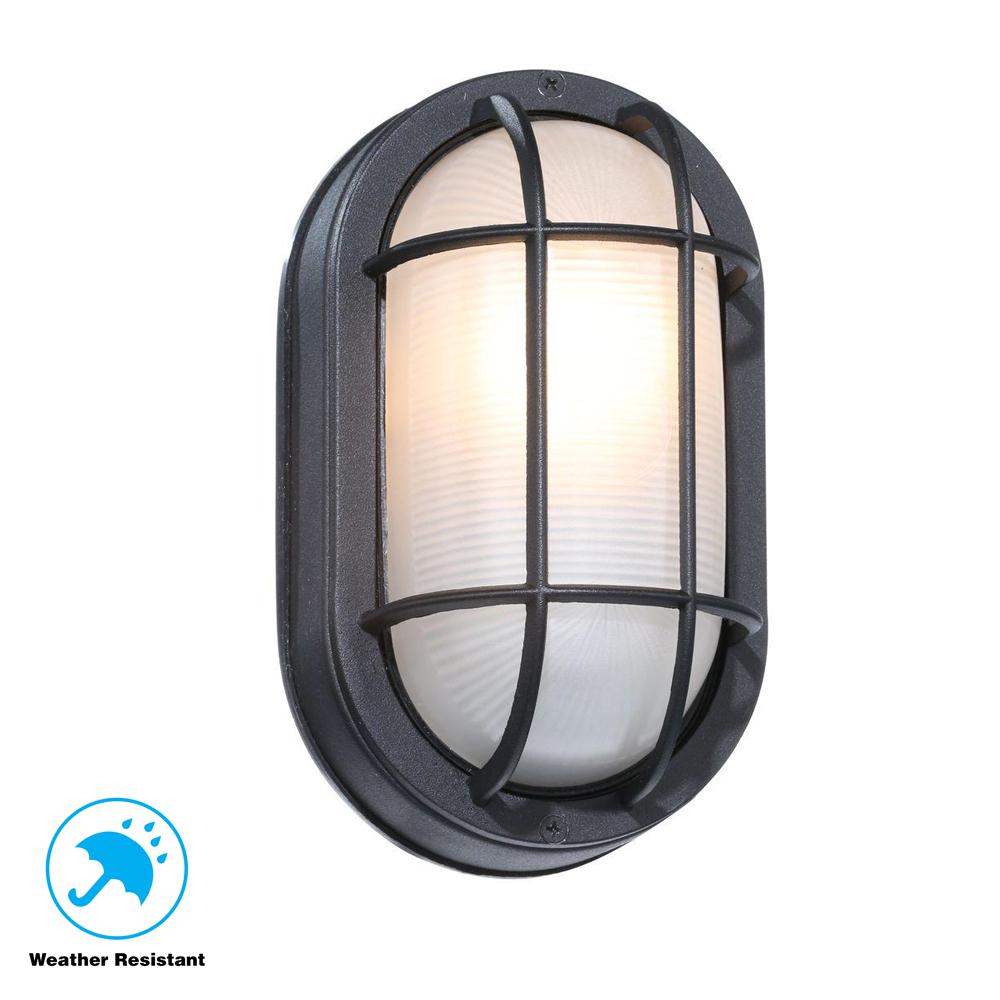 Hampton Bay Black Outdoor Oval Bulkhead Wall Light Hb8822p 05 The Hampton Bay Black Outdoor Oval Bulkhead Wall Light