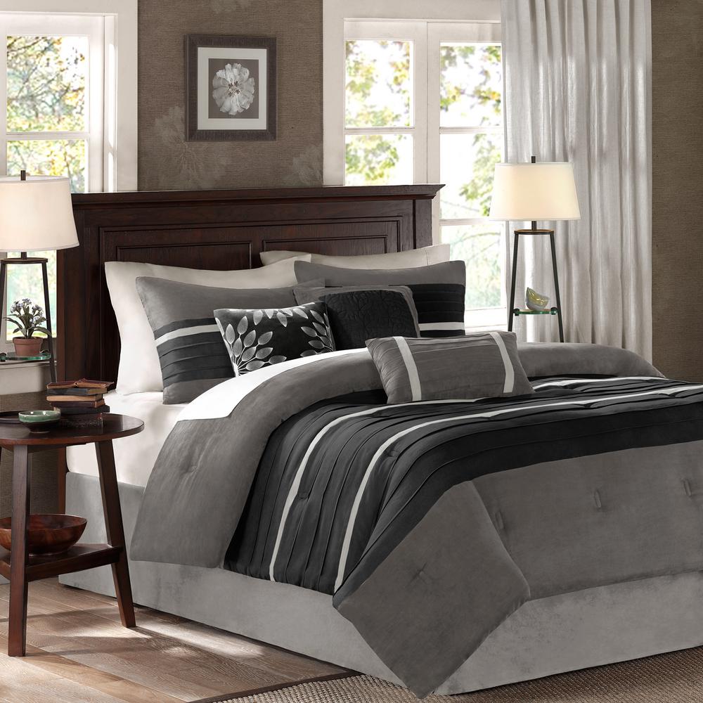 Madison Park Teagan 7 Piece Black Gray Queen Comforter Set Mp10