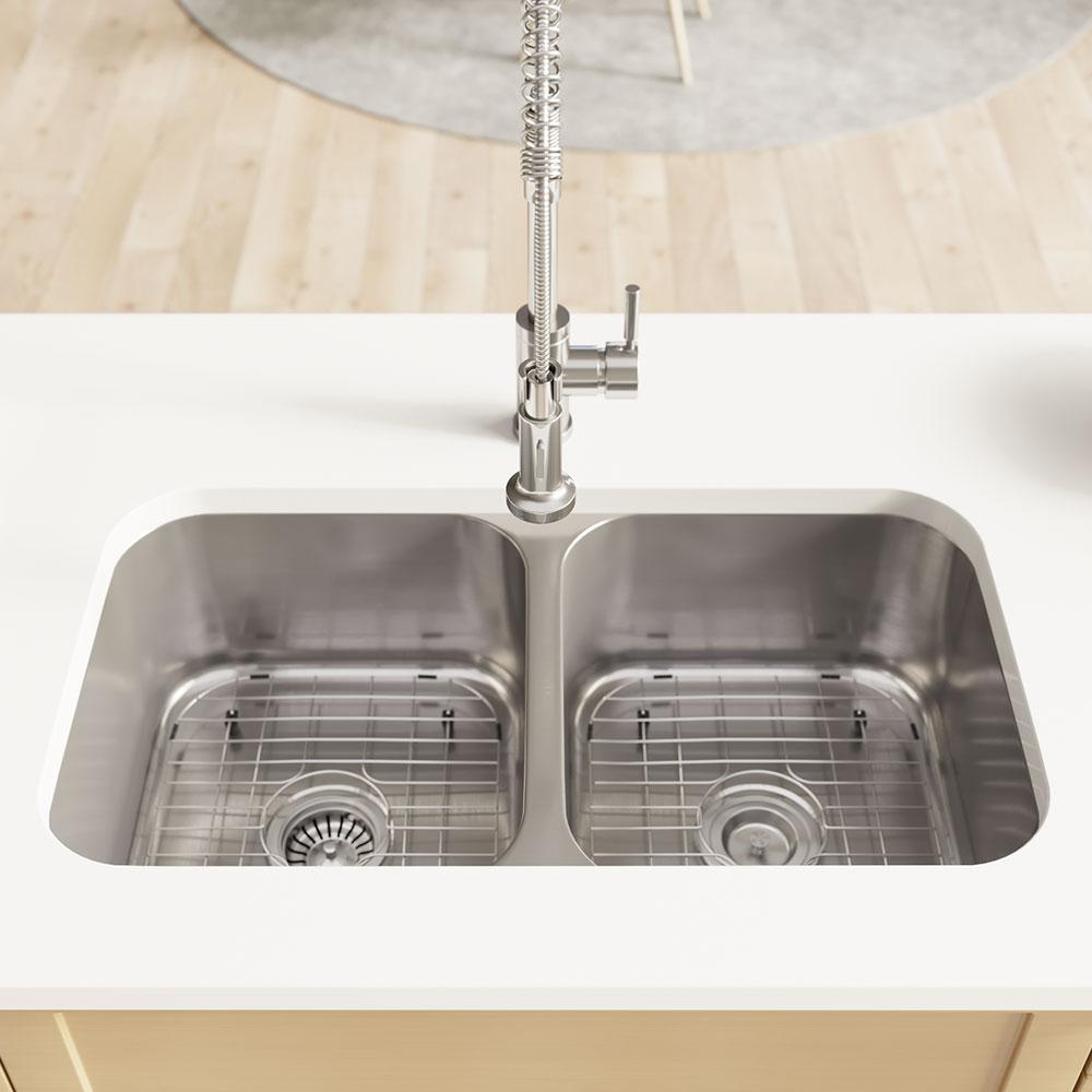 Rene Undermount Stainless Steel 32 1 2 In Double Bowl Kitchen Rene Undermount Stainless Steel 32 1 2