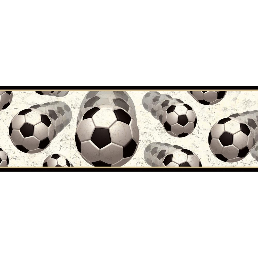 Chesapeake Beckham Black Soccer Balls Motion Wallpaper Border Sample ...