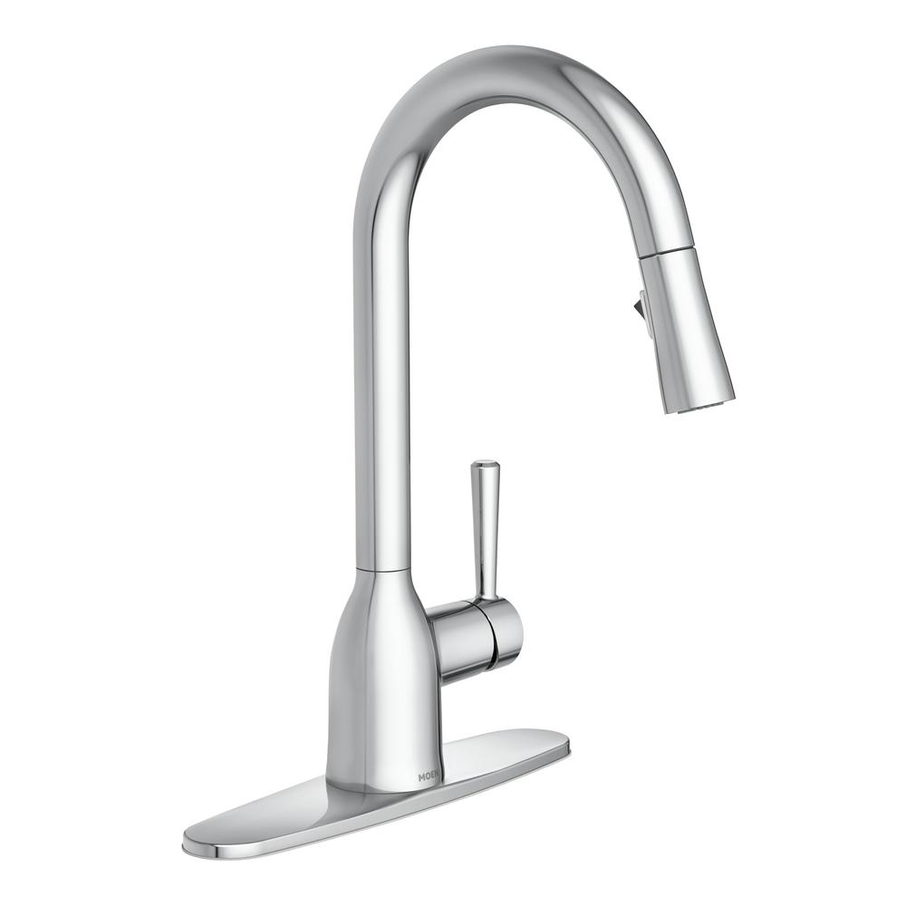 MOEN Adler Single-Handle Pull-Down Sprayer Kitchen Faucet with Power Clean and Reflex in Chrome, Grey