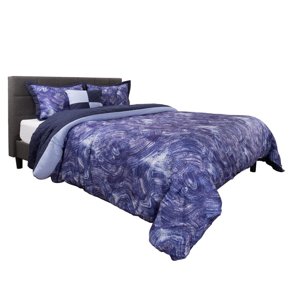 Style 212 Dolce 10 Piece Silver And Navy Queen Comforter Set