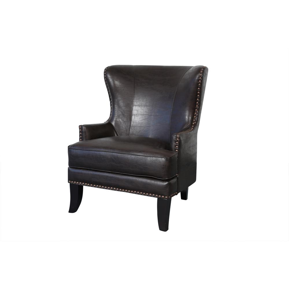 Grant Espresso High Back Wingback Crackle Leather Accent Chair