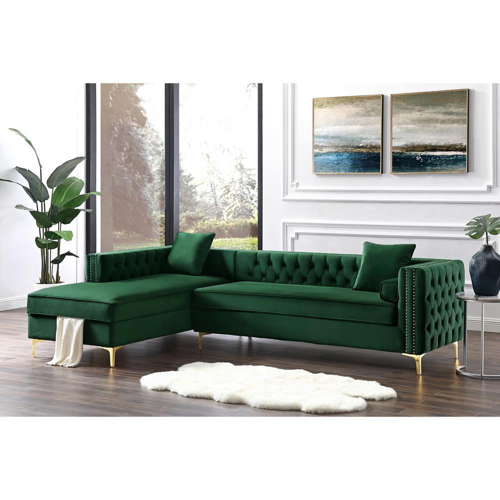 Inspired Home Olivia Hunter Green Silver Gold Velvet Left Facing
