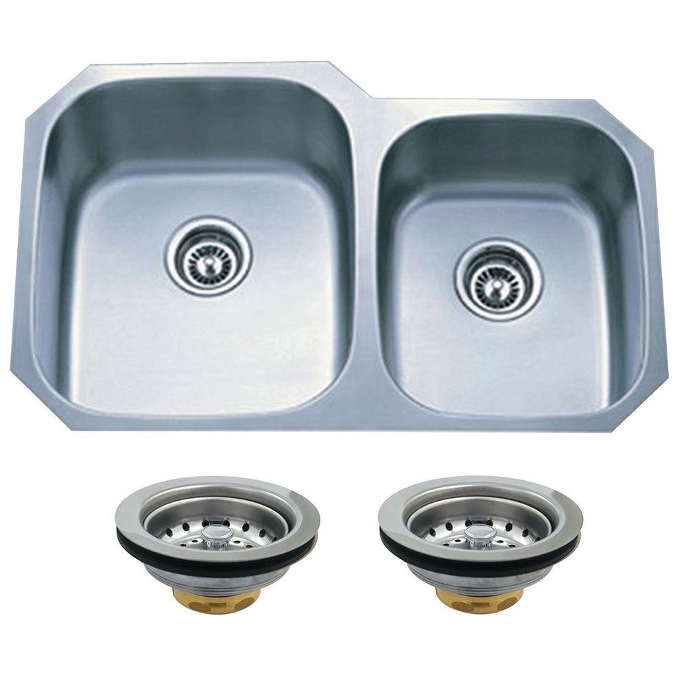 Kingston Brass Undermount Stainless Steel 32 in. 0Hole Double Bowl