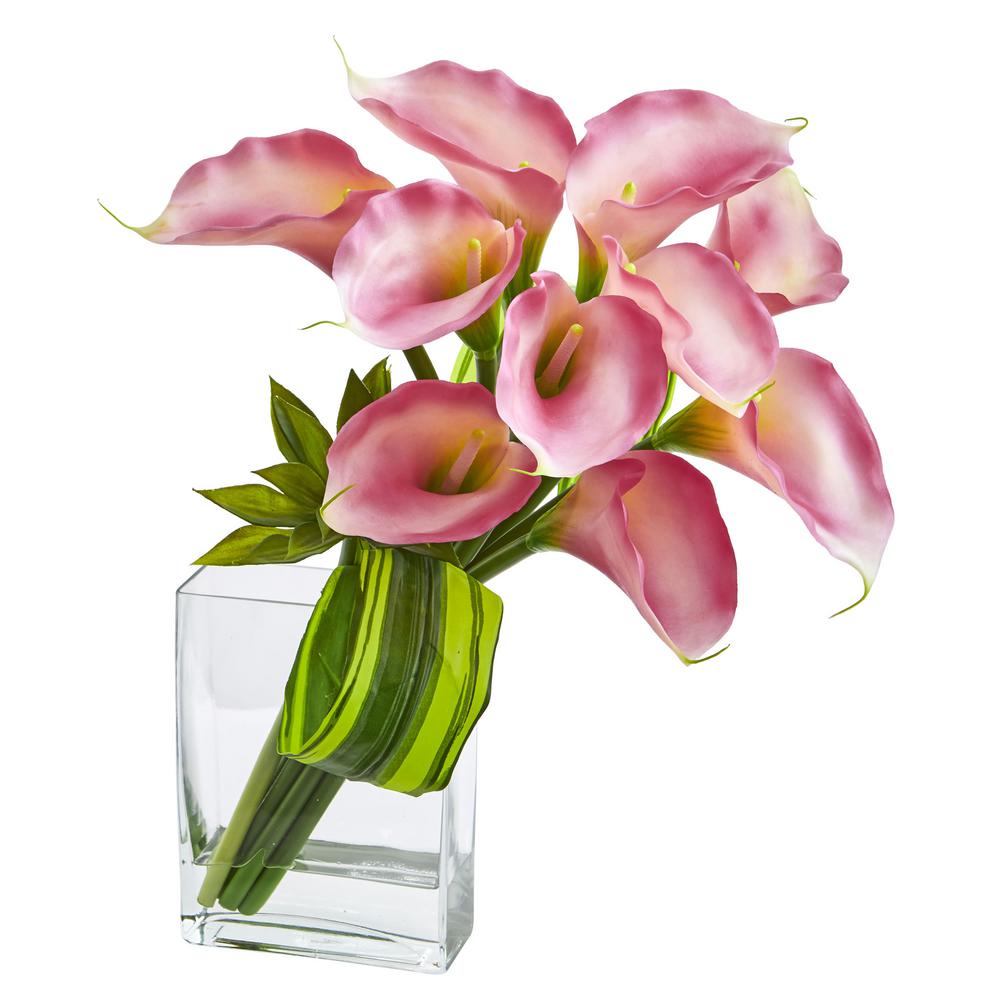 Nearly Natural Calla Lily Artificial Arrangement In Cylinder Glass Vase ...