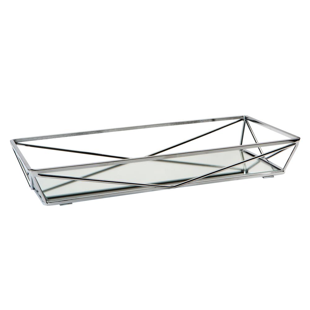 Home Details Large Geometric Mirrored Vanity Tray In Chrome 26419 Chr The Home Depot