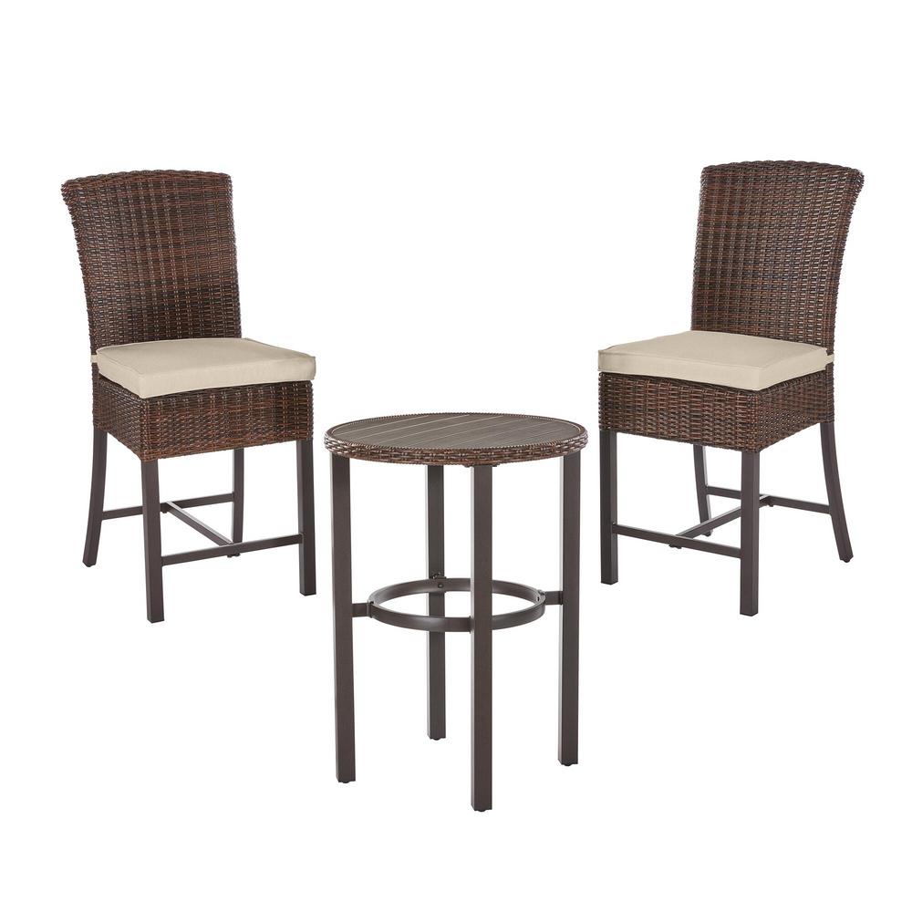 Hampton Bay Harper Creek Brown 3Piece Steel Outdoor Patio Bar Height