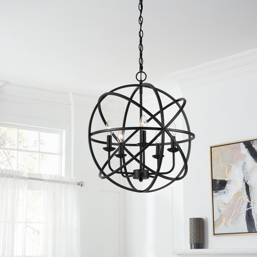 Home Decorators Collection 5 Light Black Sarolta Sands Orb