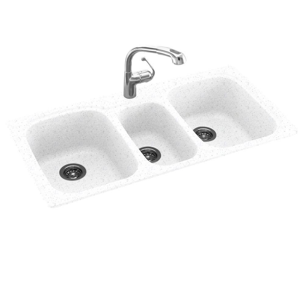 Swan Drop In Undermount Solid Surface 44 In 1 Hole 40 20 40 Triple Bowl Kitchen Sink In Arctic Granite