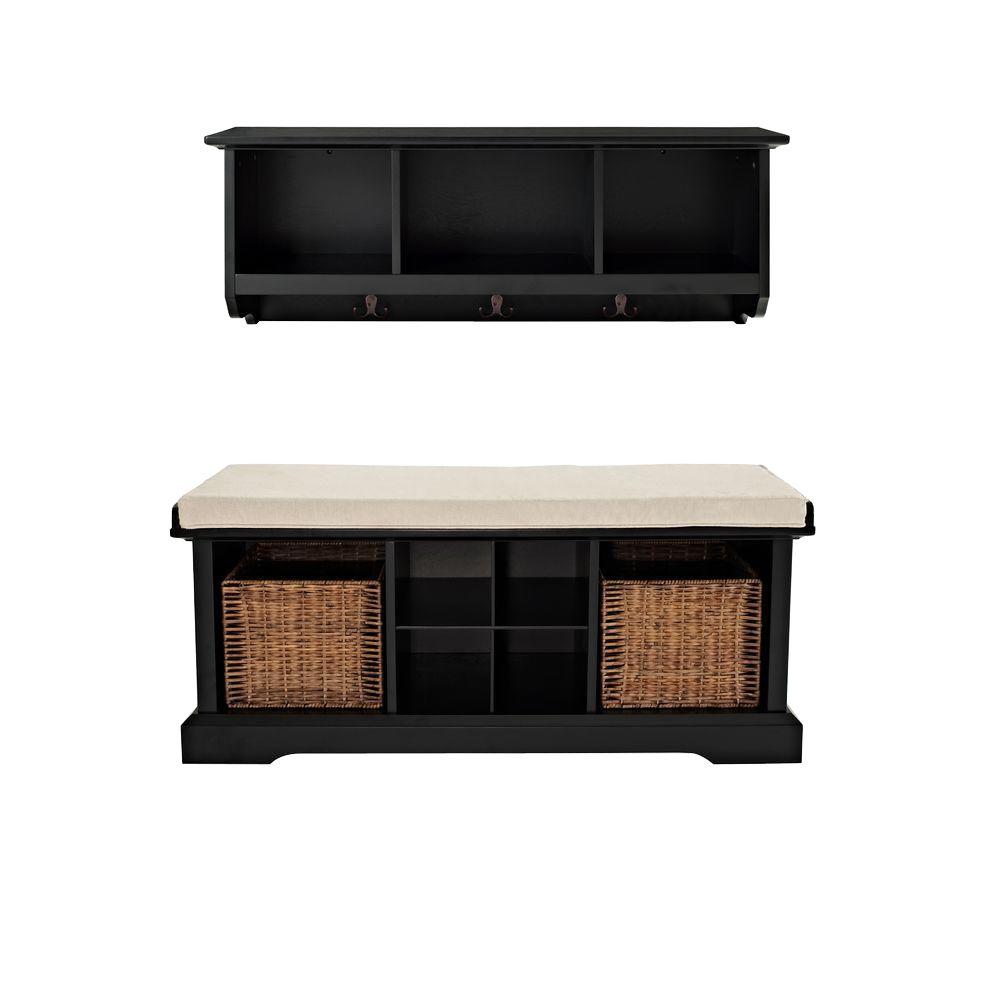 Crosley Brennan Entryway Bench with Shelf Set in Black KF60001BK - The