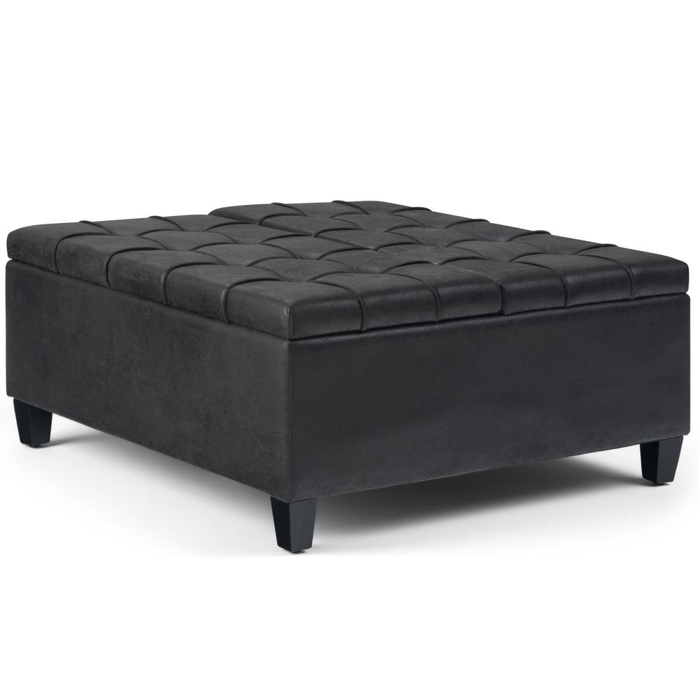 Simpli Home Harrison 36 In Traditional Square Storage Ottoman Distressed Black Faux Air Leather Axcot 265 Dbl The Depot - Black Leather Ottoman With Storage Square Simpli Home Harrison 36 In Traditional Square Storage Ottoman Distressed Black Faux Air Leather Axcot 265 Dbl The Depot - Black Leather Ottoman With Storage Square