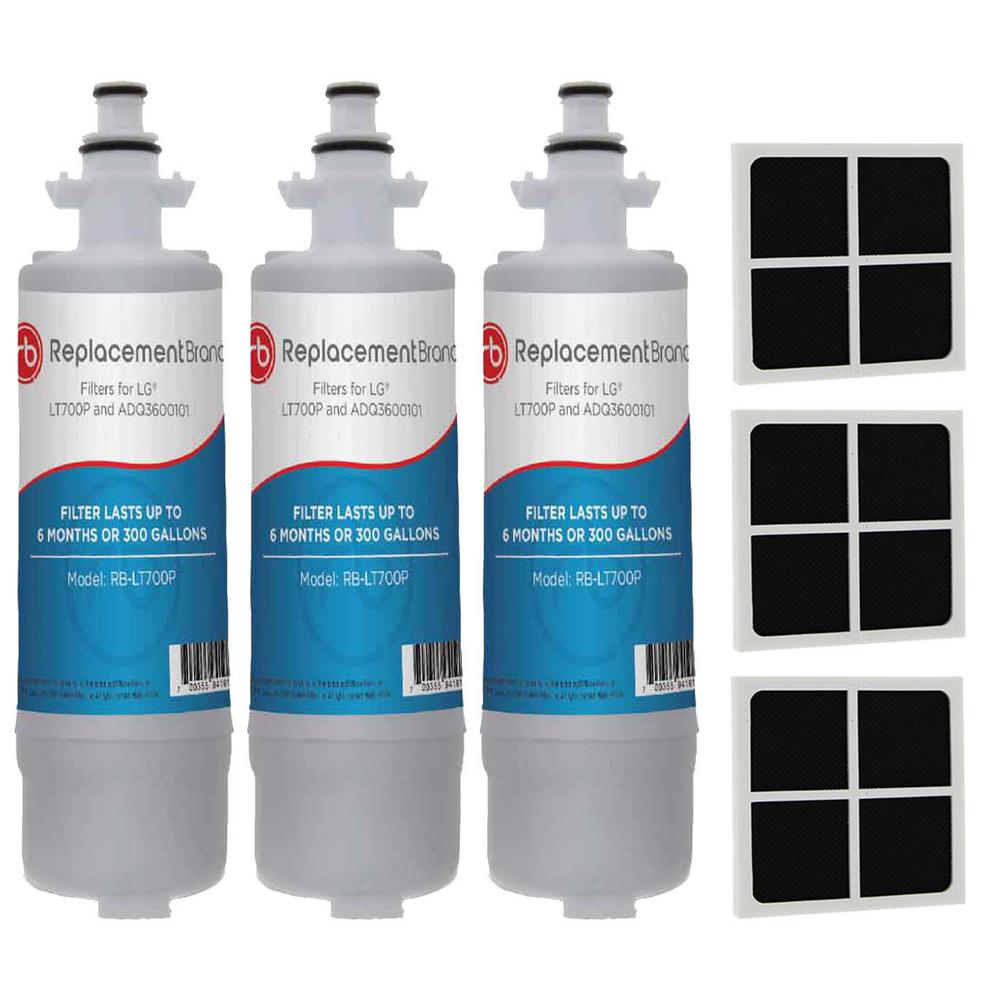 Replacementbrand Lt700p Lg Comparable Refrigerator Water Filter 3 Filters And Lg Lt120f Comparable Fresh Air Filter 3 Filters Rb L3 Combo 3 Pack The Home Depot