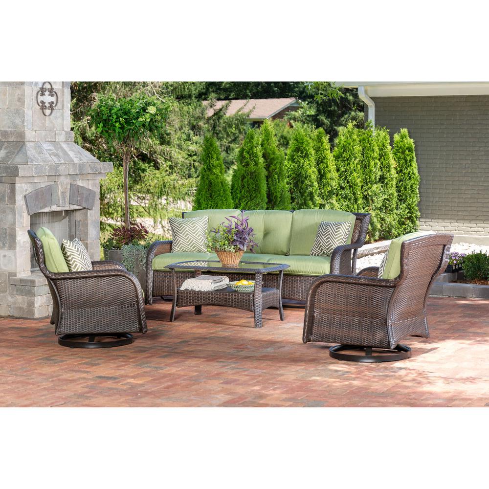 Hanover Strathmere 4 Piece Wicker Patio Sectional Seating Set With Cilantro Green Cushions Strath4pcsw S Grn The Home Depot