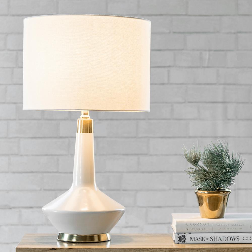Nuloom Helena Ceramic Contemporary White Gold Table Lamp With