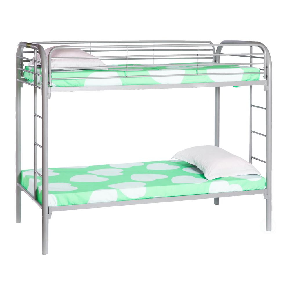 Twin Over Silver Grey Metal Bunk Bed With Double Ladder Twin Over Silver Grey Metal Bunk Bed With Double Ladder