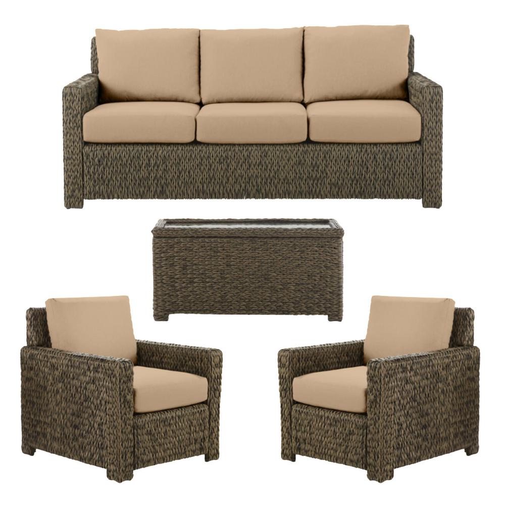 Hampton Bay Laguna Point Brown 4-Piece Wicker Outdoor Patio Deep ...