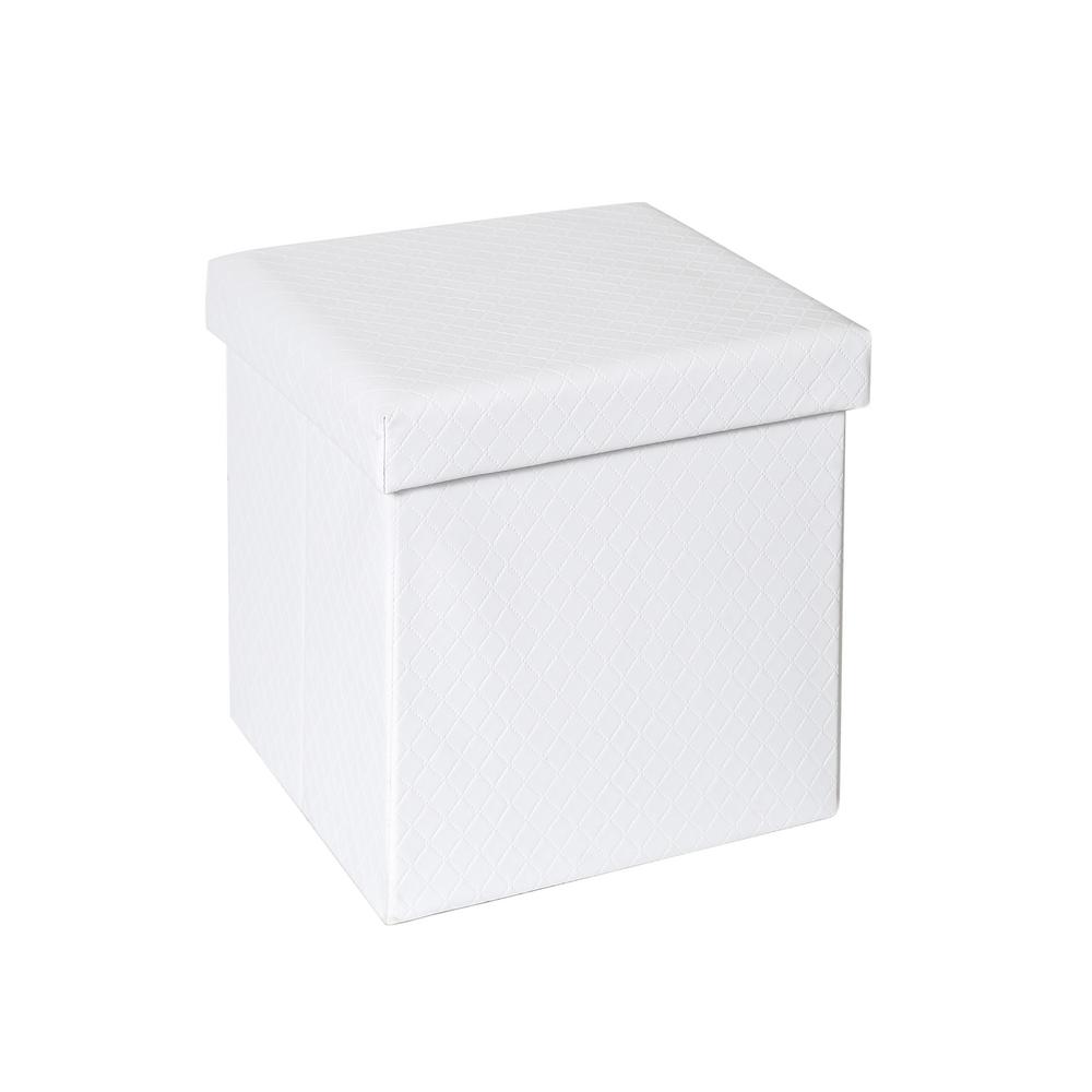 Seville Classics White Seville Classics Faux Leather Quilted Foldable Storage OttomanWEB555