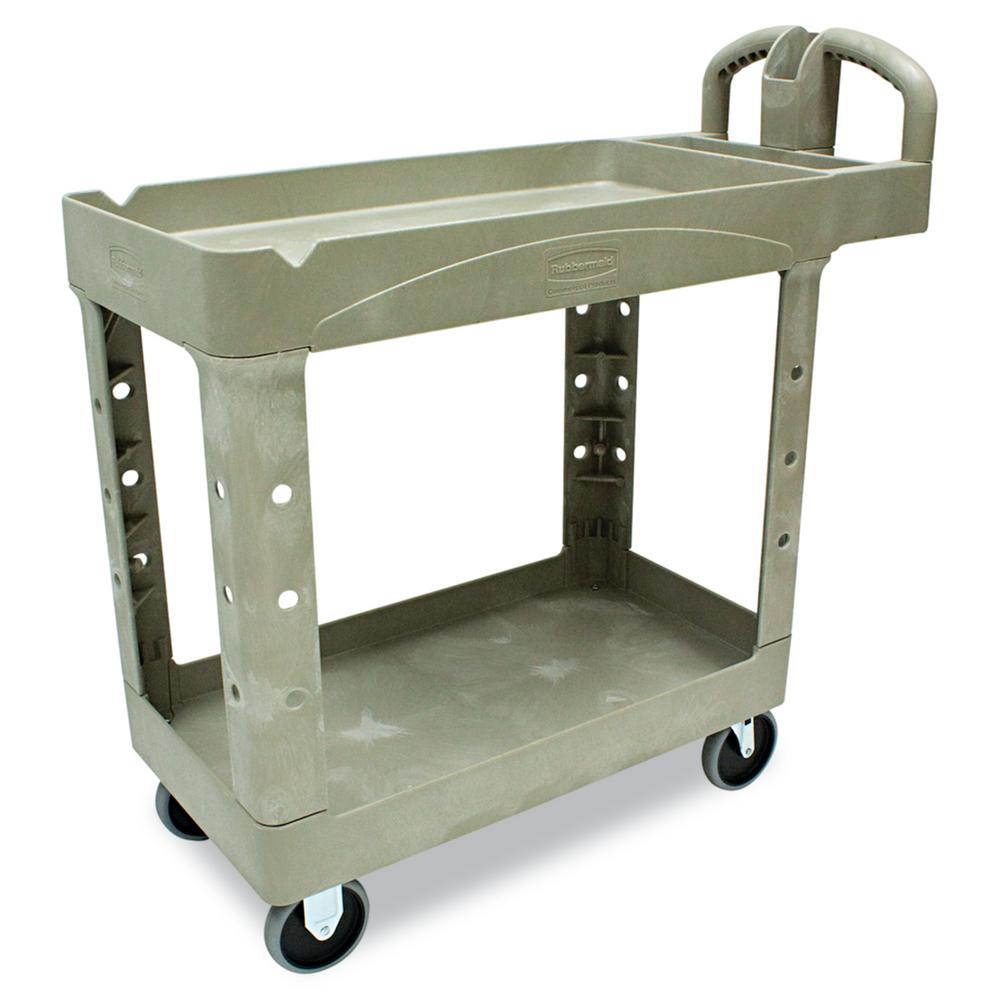 Rubbermaid Commercial Products Heavy Duty Beige 2 Shelf Utility Cart With Lipped In Small