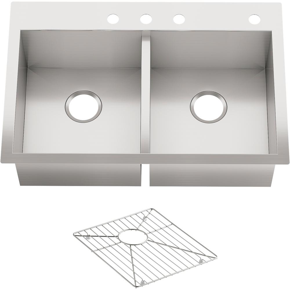 Kohler Vault Drop In Dualmount Stainless Steel 33 In 4 Hole Double Bowl Kitchen Sink