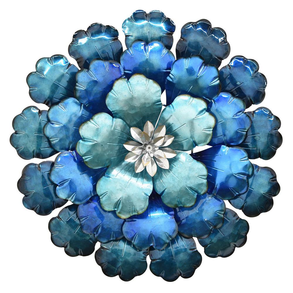 Three Hands 21 In Metal Flower Wall Decor Blue 10692 The Home Metal Flower Wall Decor In Blue