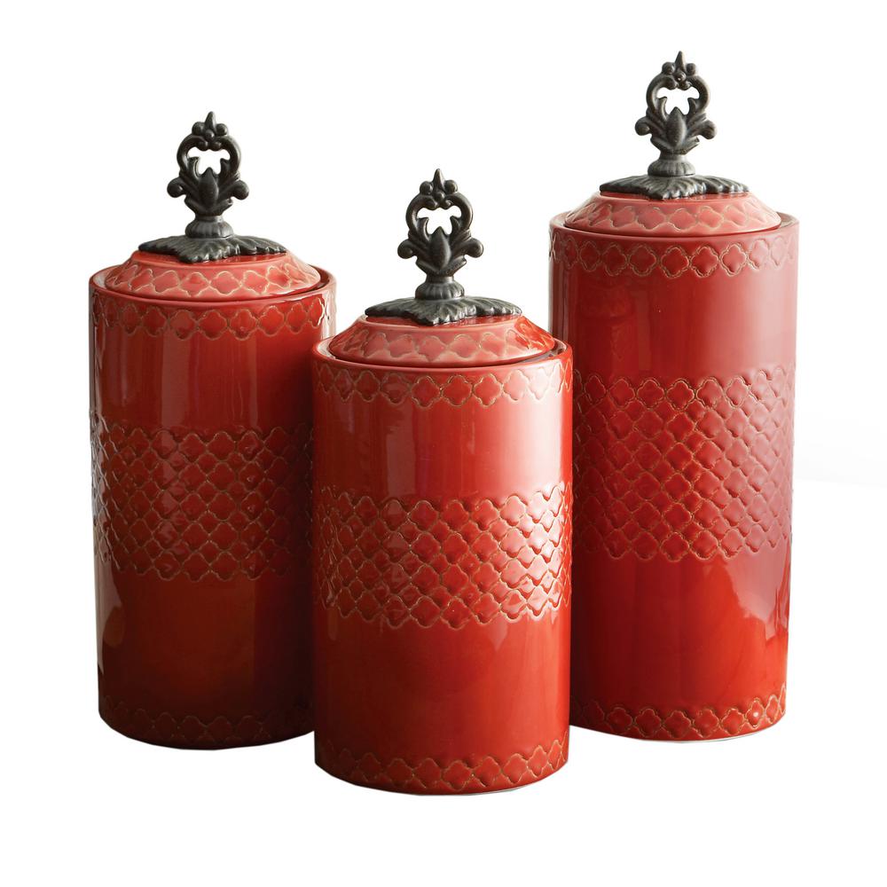 American Atelier 3 Piece Red Ceramic Canister Set With Lid 1182140