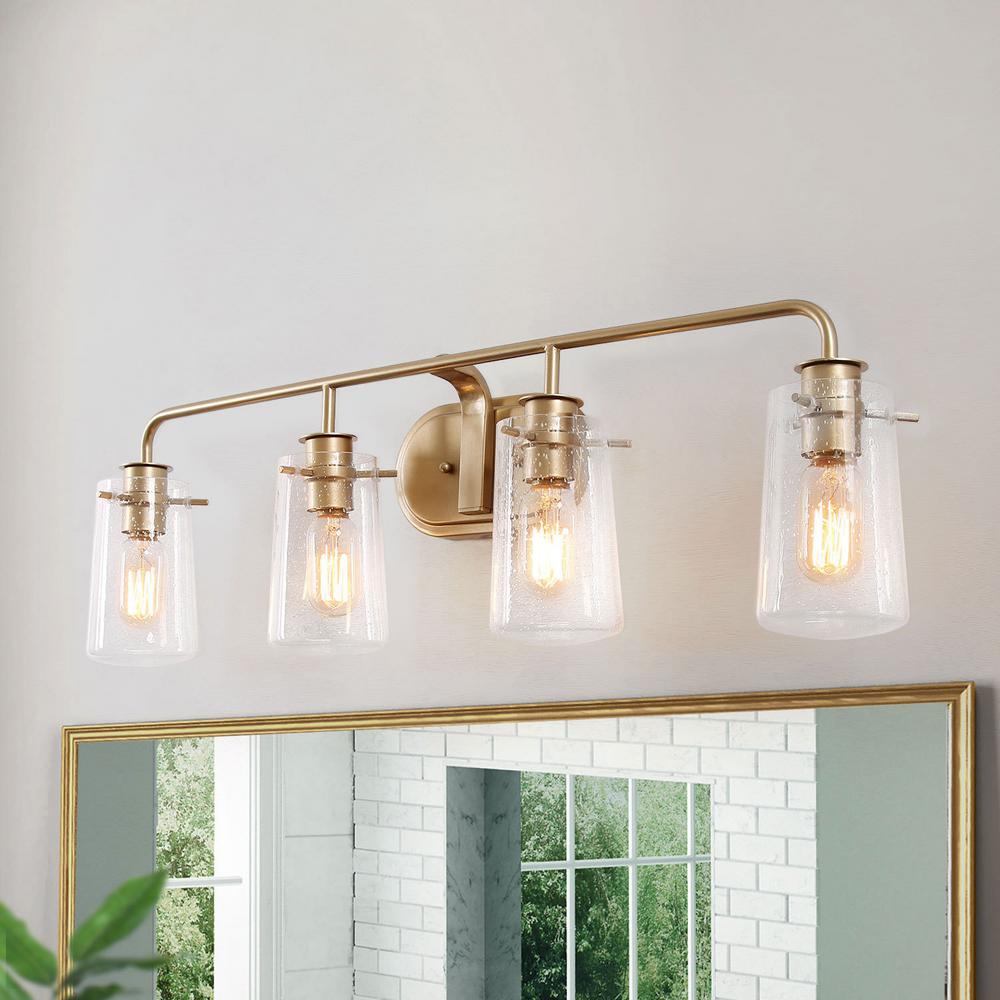 LALUZ Modern Bathroom Vanity Light 4-Light Warm Brass Gold Bath Light ...