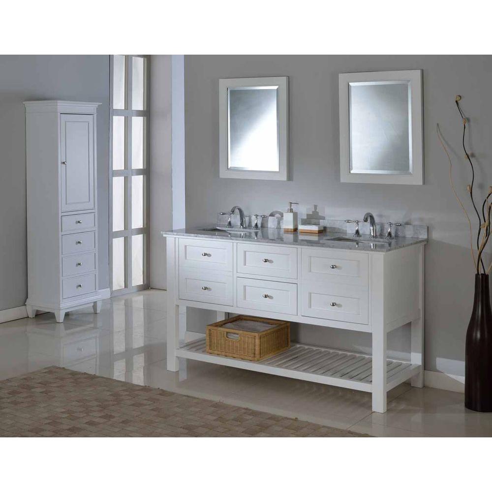 Direct Vanity Sink Mission Spa 60 In Double Vanity In Pearl White With Marble Vanity Top In Carrara White And Mirrors