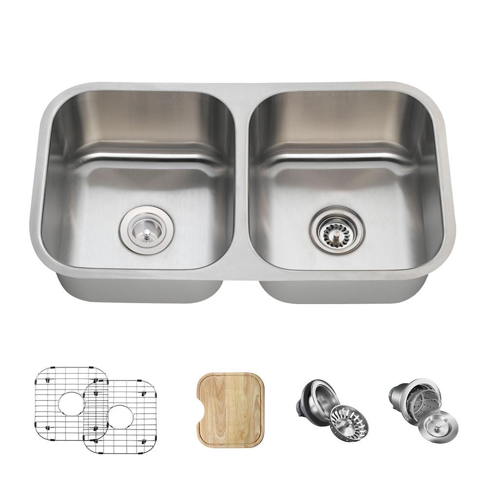 MR Direct AllinOne Undermount Stainless Steel 33 in. Double Bowl