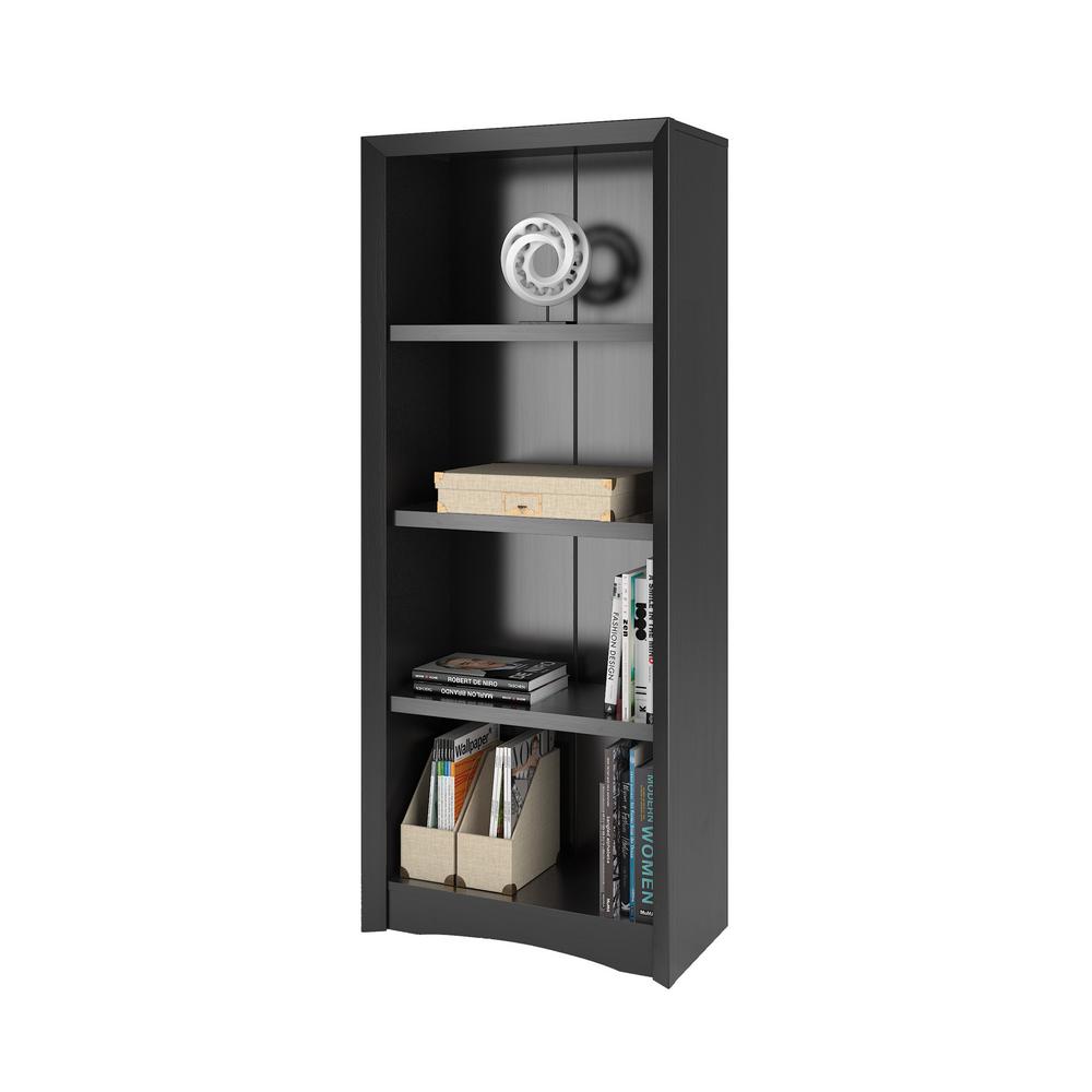 Corliving Quadra 59 In Tall Black Faux Woodgrain Bookcase Lsa 808