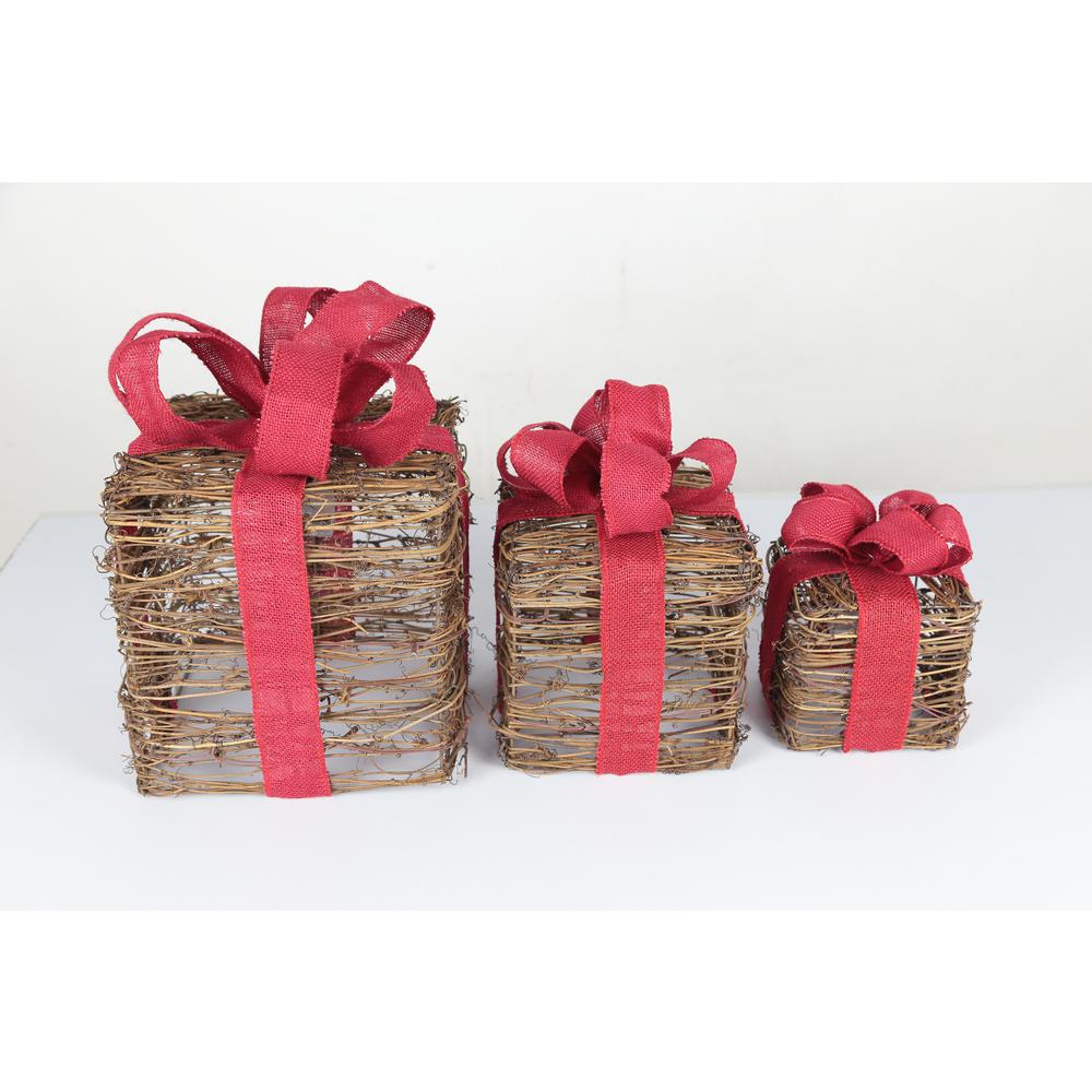 10 in. Lit Vine Gift Boxes (3-Piece)