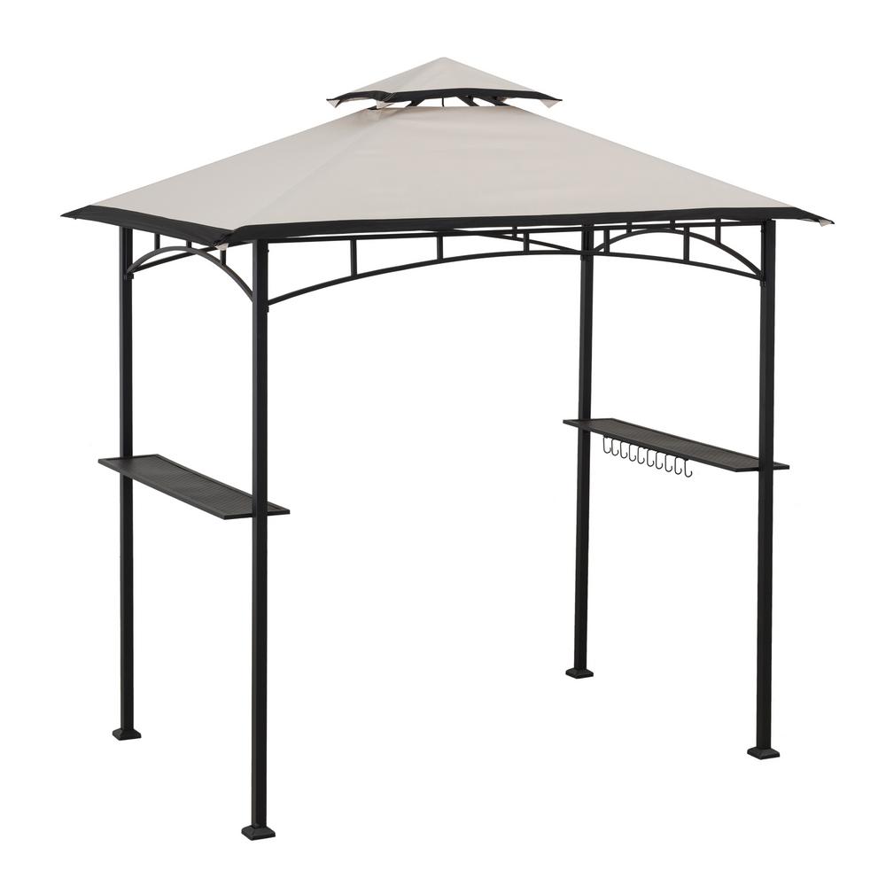 Sunjoy Amity 5 ft. x 8 ft. Black Steel 2Tier Grill Gazebo with Tan and