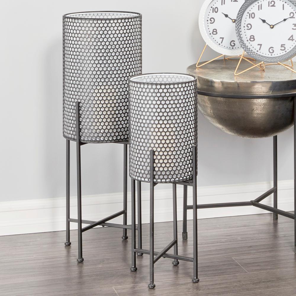 Litton Lane Modern Style Round White And Black Metal Floor Lantern