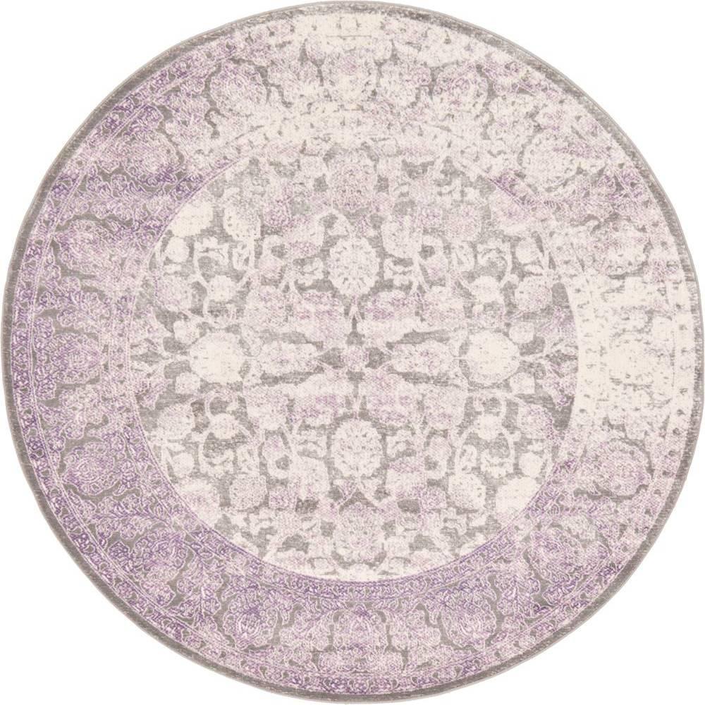 Unique Loom Arcadia Light Gray and Purple 6 ft. x 6 ft. Round Area Rug