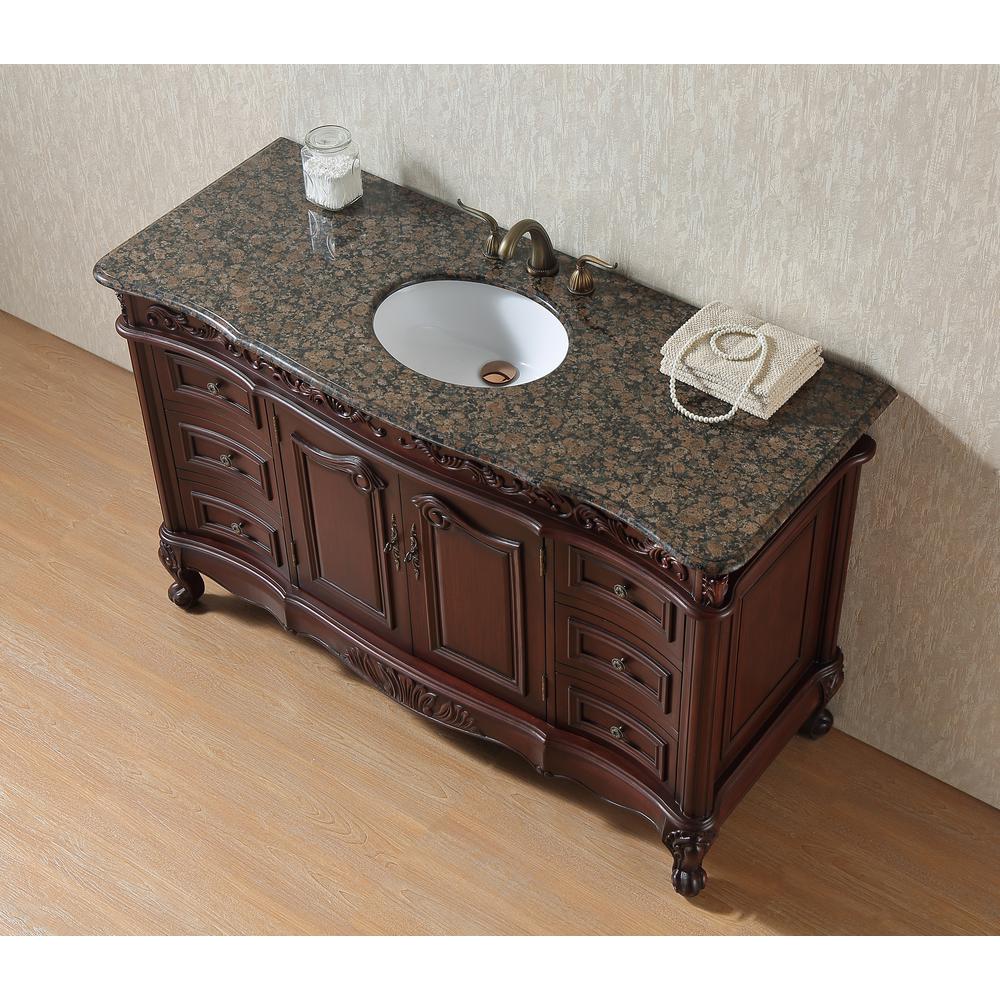 Stufurhome Princeton 56 In Vanity In Dark Cherry With Granite Vanity Top In Baltic Brown With White Under Mount Sink Gm 5110 56 Bb The Home Depot