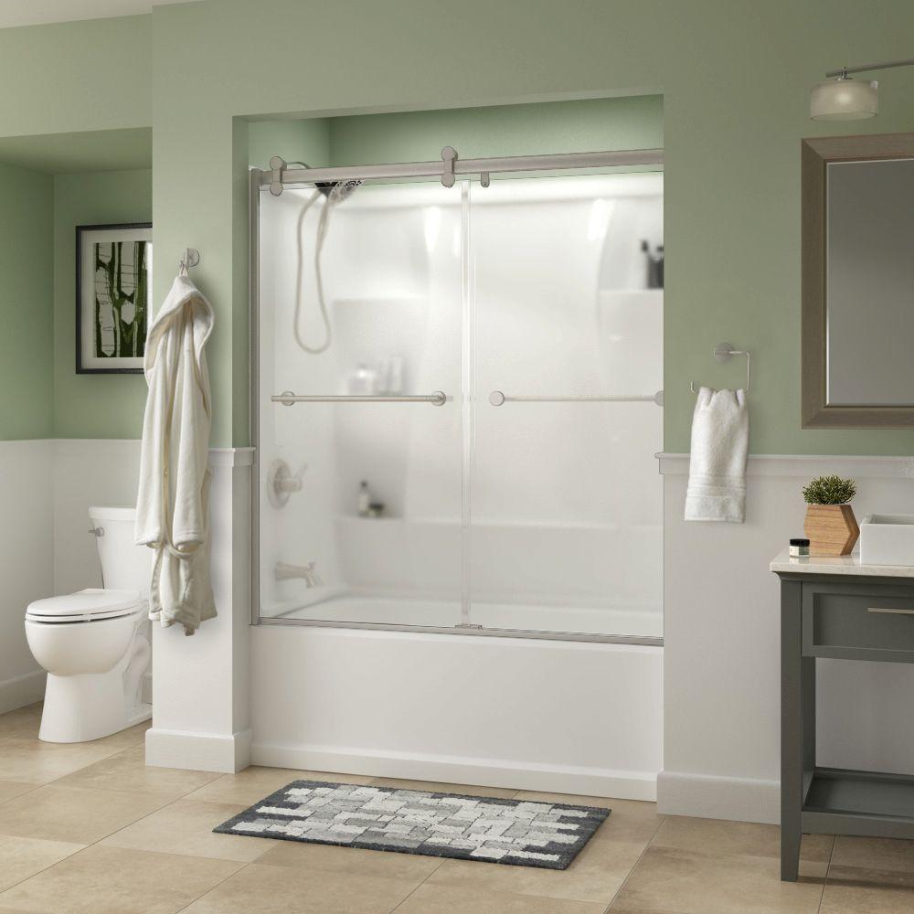 Delta Lyndall 60 x 58-3/4 in. Frameless Contemporary Sliding Bathtub Door in Nickel with Niebla Glass was $542.0 now $352.3 (35.0% off)