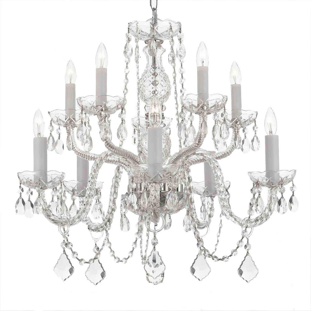 Crystal Chandeliers Lighting The Home Depot 10 Light Empress Crystal Chandelier