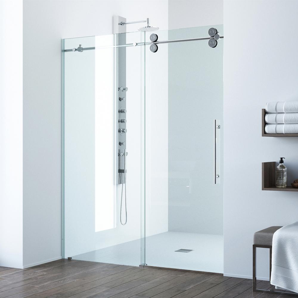 VIGO Elan 44 to 48 in. x 74 in. Frameless Sliding Shower Door in Chrome with Clear Glass and Handle