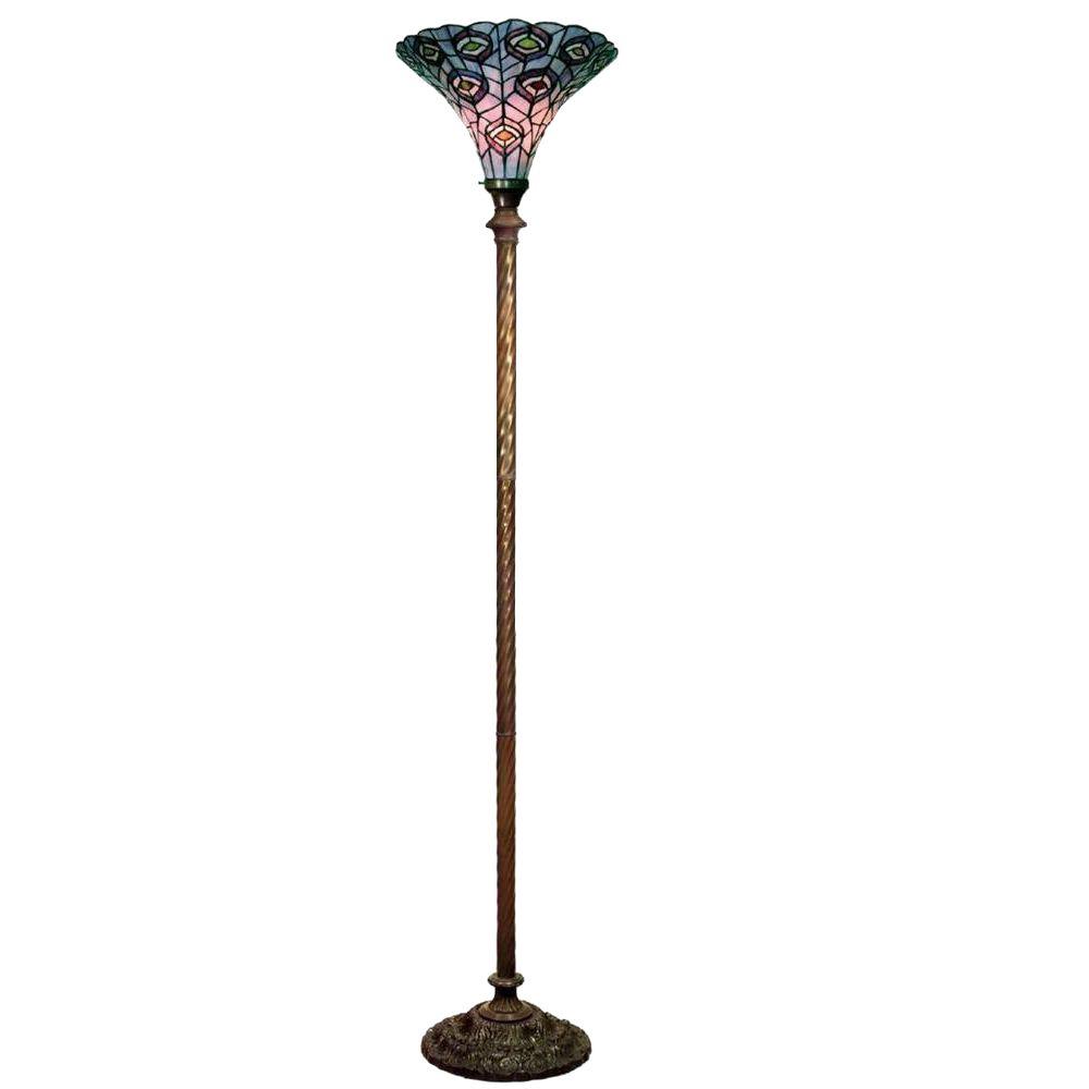 Warehouse Of Tiffany 72 In Blue Purple Green And Antique Bronze Blue Purple Green And Antique Bronze Pea Stained Gl Floor Lamp With Foot Switch
