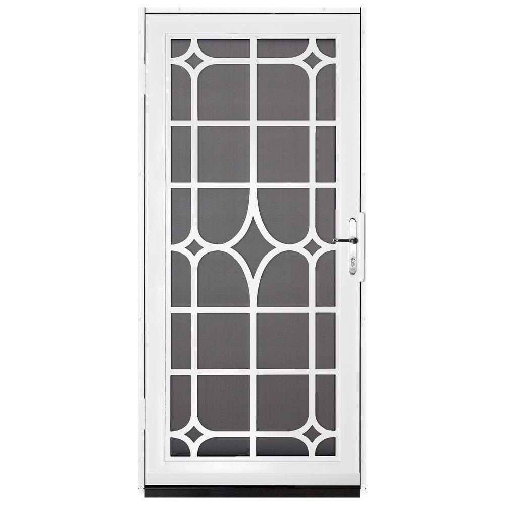 Unique Home Designs 36 In X 80 In Lexington White Surface Mount Steel Security Door With Insect Screen And Nickel Hardware