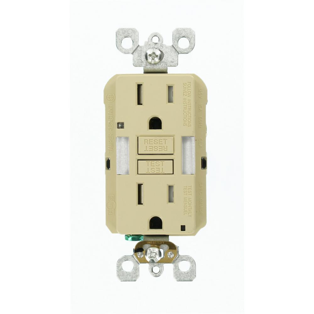 Leviton 15 Amp SmartlockPro Tamper Resistant GFCI Outlet with Guide Light, Ivory-GFNL1-I - The ...
