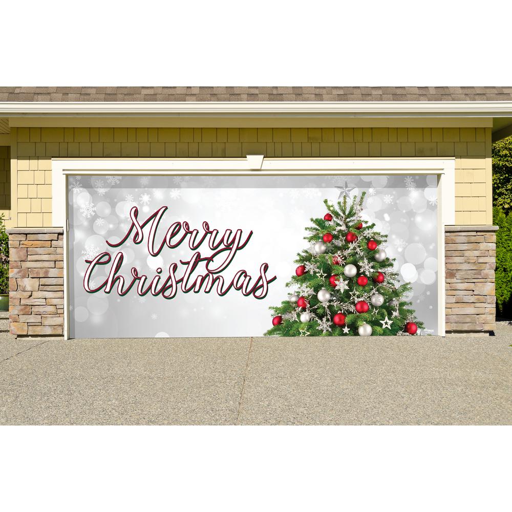 My Door Decor 7 Ft X 16 Ft Merry Christmas Tree Christmas Garage Door Decor Mural For Double Car Garage